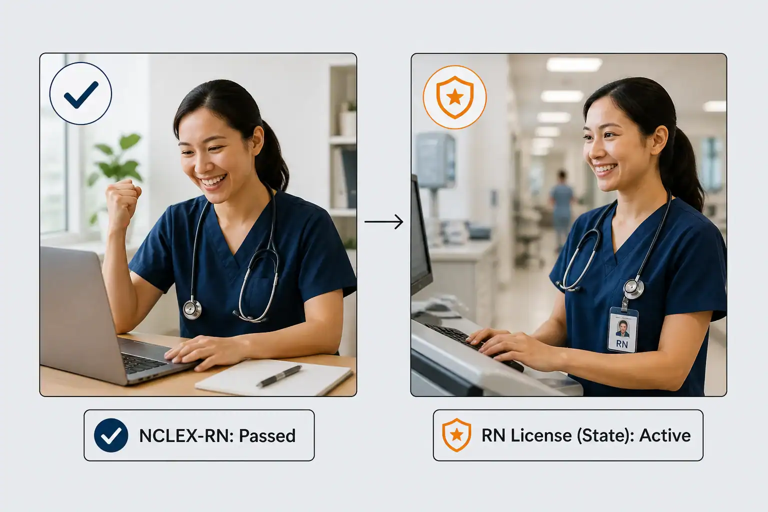 Passing the NCLEX-RN and holding a state license are two separate facts, so your resume should say so in two separate lines.
